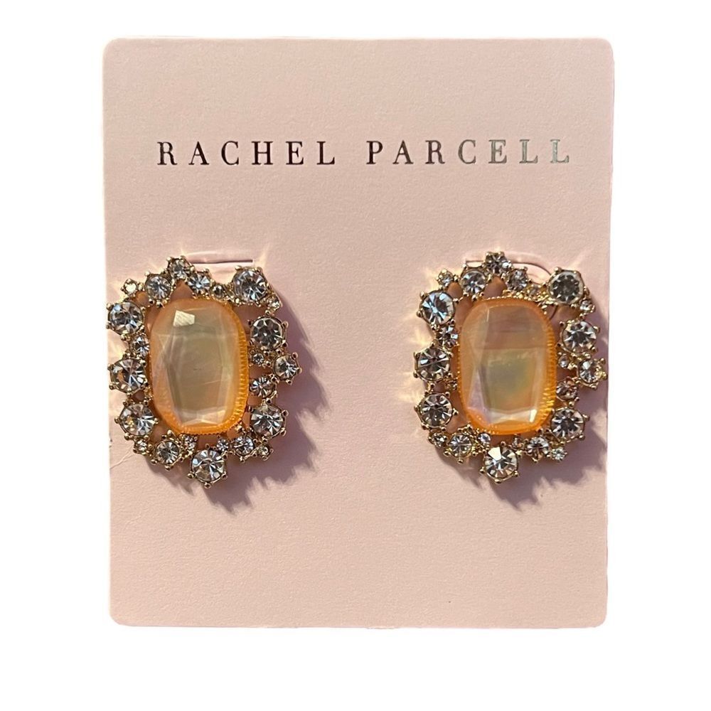 NWT Rachel Parcell Faceted Shell Halo Stud In Ivory Clear Gold